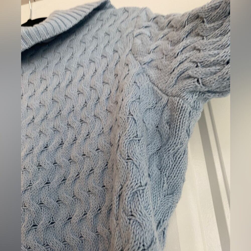 Liz Claiborne Blue Knit Collared Cotton Button Up V-Neck Long Sleeve Sweater - Picture 3 of 5